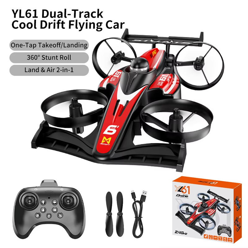 Drone Kit Tricopter - 2026年アップグレード版 YL61 デュアルユース RC フライングレースカー ワンキーテイクオフ